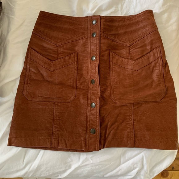 Free People Vegan Leather Button Mini Skirt - Picture 2 of 8